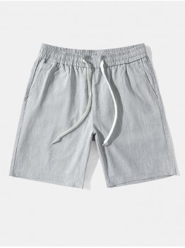 Men Solid Color Drawstring Soft Stick Elastic Waist Knee Length Casual Pants