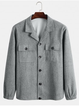 Men Nizi Contrast Pure Chest Pockets Button Collar Simple Jackets
