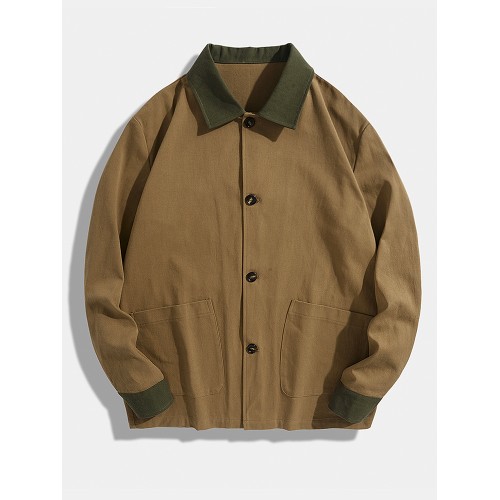 Men Color Block Double Pockets Button up Lapel Shirt Casual Jackets Men Color Block Double Pockets Button up Lapel Shirt Casual Jackets