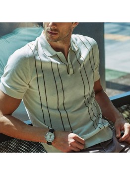 Retro striped knitted polo collar for casual wear HF2704-03-01