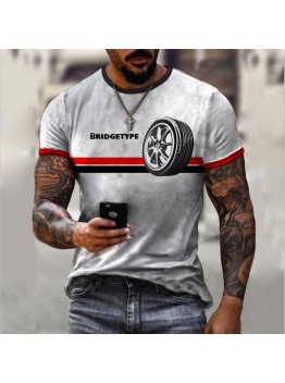 Wheel print summer casual short-sleeved men's T-shirt HF3011-01-02