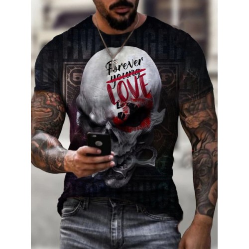 Casual 3D printed skull round neck T-shirt HF0905-02-04 Casual 3D printed skull round neck T-shirt HF0905-02-04