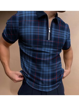 Casual color blocking zippered loose polo shirt HF3017-02-04