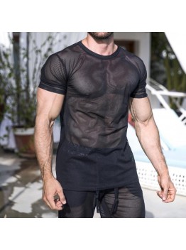Slim fitting perspective round neck mesh top HF3117-02-01