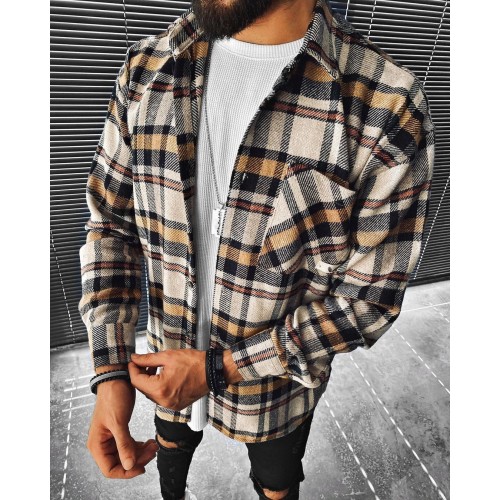 color block plaid print shirt HF1211-03-03 color block plaid print shirt HF1211-03-03