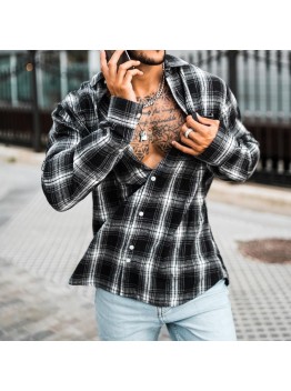 Motorcycle style Chicano long sleeved black and white plaid HF3204-01-04