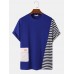 Mens Stripe Patchwork Flap Pocket Casual Short Sleeve T Shirts Mens Stripe Patchwork Flap Pocket Casual Short Sleeve T Shirts