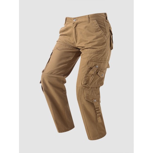 Men Solid Utility Pocket Zipper Ankle Length Casual Cargo Pants Men Solid Utility Pocket Zipper Ankle Length Casual Cargo Pants