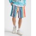 Men Colorful Striped Holiday Loose Drawstring Shorts With Pocket Men Colorful Striped Holiday Loose Drawstring Shorts With Pocket