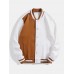 Men Color Block Button up Pockets Striped Hem Baseball Jackets Men Color Block Button up Pockets Striped Hem Baseball Jackets