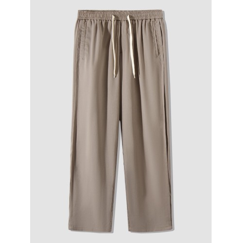 Men Solid Color Drawstring Elastic Waist Straight Wide Legged Casual Pants Men Solid Color Drawstring Elastic Waist Straight Wide Legged Casual Pants