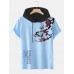 Mens Plum Bossom Character Print Contrast Short Sleeve Hooded T Shirts Mens Plum Bossom Character Print Contrast Short Sleeve Hooded T Shirts