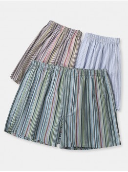 Mens 100  Cotton Colorful Striped Print Loose Fit Elastic Waist Breathable Home Boxers