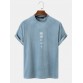 Mens Tokyo Character Embroidered Mock Neck Short Sleeve T Shirts