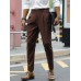 Men Solid Color Pleated Button Side Pockets Ankle Length Business Pants Men Solid Color Pleated Button Side Pockets Ankle Length Business Pants