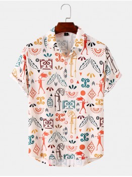 Mens Utensil Print Retro Curved Hem Soft Comfy Shirts