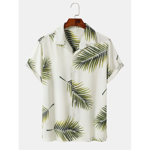 Mens Tropical Leaves Pattern Side Split Buttons Up Shirts Mens Tropical Leaves Pattern Side Split Buttons Up Shirts