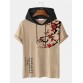Mens Plum Bossom Character Print Contrast Short Sleeve Hooded T Shirts