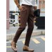 Men Solid Color Pleated Button Side Pockets Ankle Length Business Pants Men Solid Color Pleated Button Side Pockets Ankle Length Business Pants
