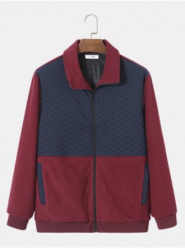 Men Texture Fleece Patchwork Contrast Double Pockets Lapel Jackets