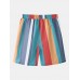 Men Colorful Striped Holiday Loose Drawstring Shorts With Pocket Men Colorful Striped Holiday Loose Drawstring Shorts With Pocket