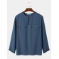 Mens Solid Color Button Neck Flap Pocket Cotton Long Sleeve T Shirts