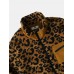 Men Leopard Fleece Patch Pocket Stand Collar Drawstring Hem Jackets Men Leopard Fleece Patch Pocket Stand Collar Drawstring Hem Jackets