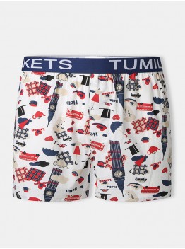 Mens 100  Cotton Pattern Print Breathable Lightweight Home Loose Lounge Boxers