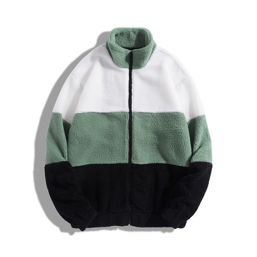 Men Fleece Patchwork Colorblock Stand Collar Zip Jackets Men Fleece Patchwork Colorblock Stand Collar Zip Jackets
