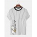 Mens Striped Cartoon Cat Print Short Sleeve T Shirts Mens Striped Cartoon Cat Print Short Sleeve T Shirts