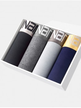 4Pcs Mens Antibacterial Breathable Boxers Ice Silk Logo Waistband Underwears With Pouch